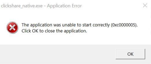 Application Error (0xc0000005) - ClickShare Desktop app unable to start  correctly | Barco