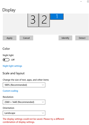 Display settings could not be saved
