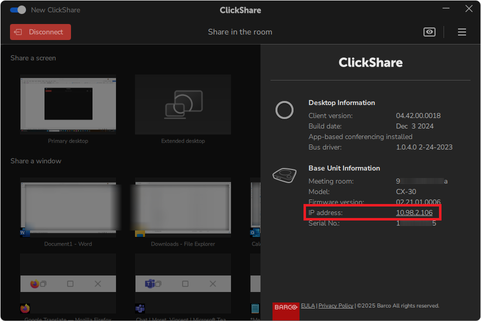 How to find your ClickShare Base Unit wired IP? - Barco